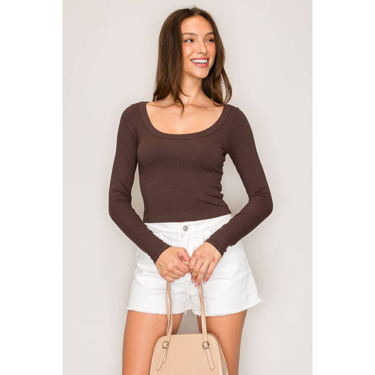 Popular 21 - Wholesale Knit Top - Women's - Ribbed Long Sleeve Wide Neck Top14