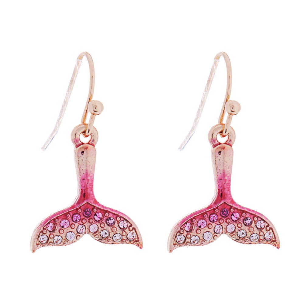 Sensibling Corp. - Wholesale Dangle Earrings - Stone Paved Colored Metal Whale Tale Dangle Earrings
7