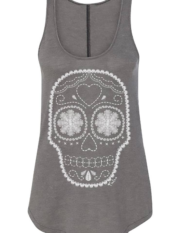 Sugar Skull Day Of The Dead Embroidered Print Tank or Tee for wholesale by Paulina Clothing