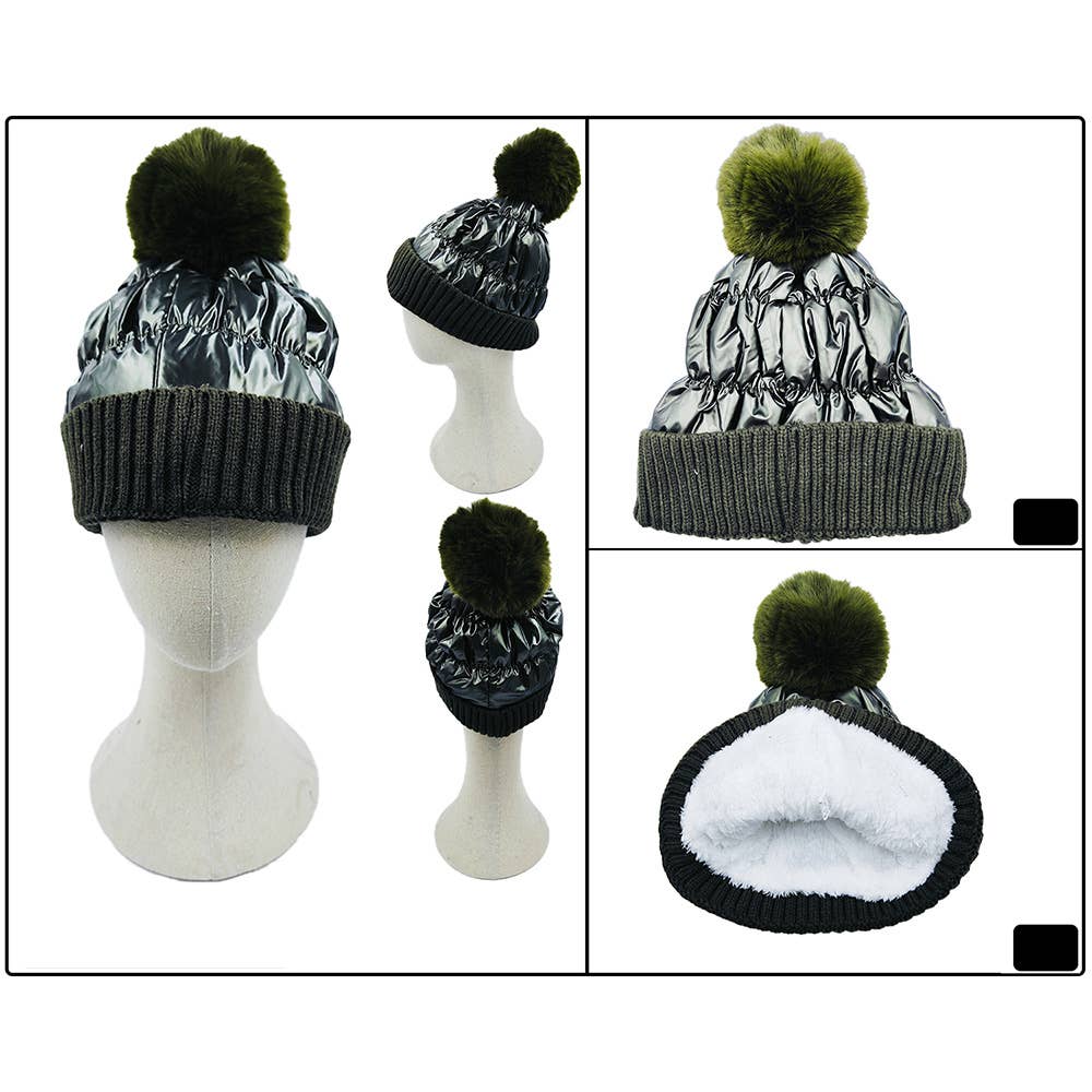Sensibling Corp. - Wholesale Beanie - Women's - Fleece Lining Puffer Knit Pom Pom Beanie Hat
19