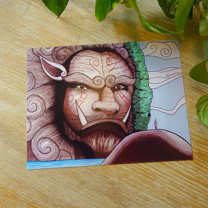 Impresión de arte fantástico de tortuga león en acuarela, escena de espíritu elemental, arte de pared inspirado en anime para venta al por mayor de Two Cats Creatives