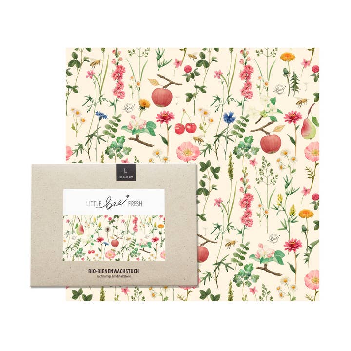 Chiffon en cire d'abeille biologique - verger « L » - 35 x 35 cm pour la vente par little bee fresh