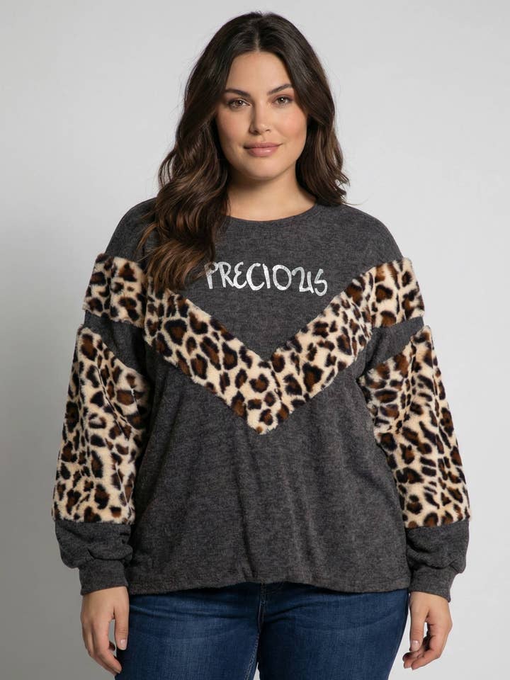 Stor grå tröja med leopardmönster (C6322) för wholesale av Pomme Rouge Paris