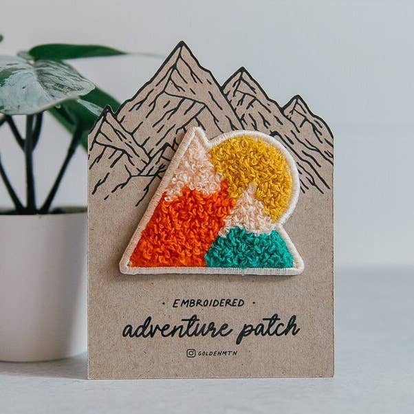 Mountain Sun Embroidered Adventure Iron-On Backpack Patch for wholesale by Golden Mountain