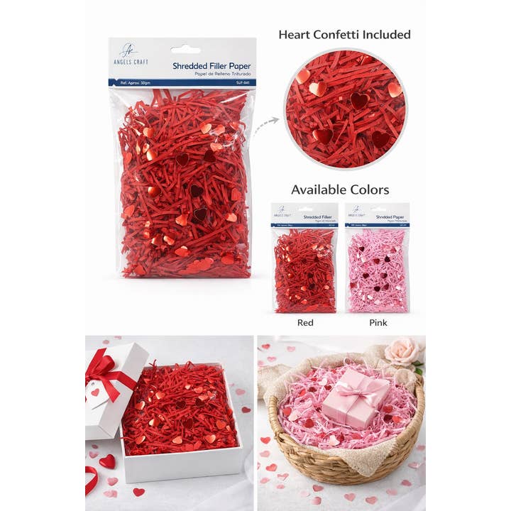 Angels Craft - Venta al por mayor Material para manualidades - Relleno de Papel Triturado con Confeti de Corazón – 30g2