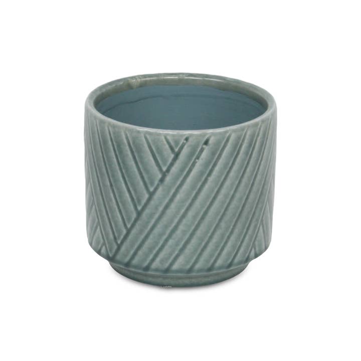 Cheungs Home Decor - Wholesale Plant Pot - Parlora Crossed Diagonal Pattern Ceramic Pot - Green7
