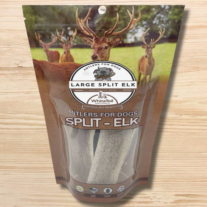 WhiteTail Naturals - Venta al por mayor Hueso/rollito masticable - Perros - Huesos masticables para perros con cuernos de alce de corte único (grandes)