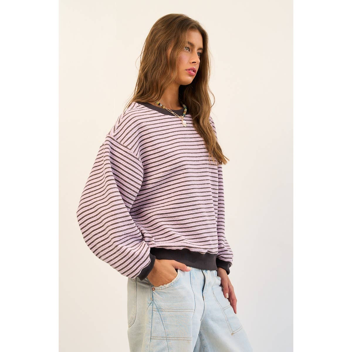 The GREii - Wholesale Sweatshirt - Women's - Relaxed Striped Pullover1