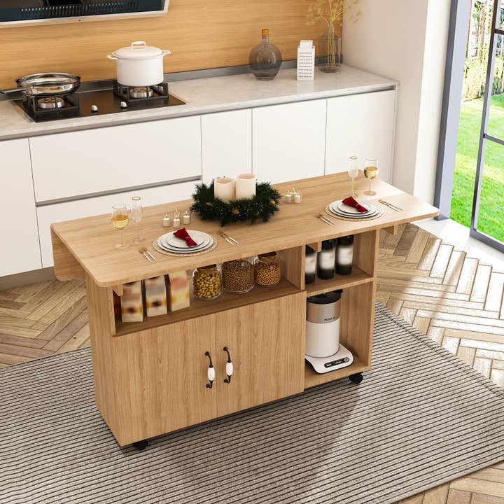 39F Inc. - Wholesale Side Table - Multi-Functional Folding Table with Storage Shelves and Wheels, 47 Inch Foldable Dining Table for Small Spaces, Compact Desk for Kitchen, Dorm, Office5