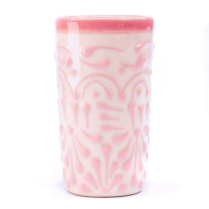 MEXTEQUIL - Wholesale Shot Glass - MEXTEQUIL Talavera Ceramic Shot Glasses - Set of 4 - 2 Oz-Pink Lace