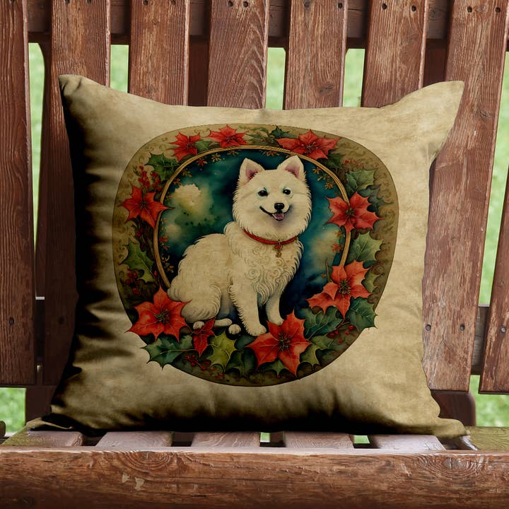 Japansk Spitz Juleblomster Pude 14x14 DAC2382 for engroshandel hos Caroline's Treasures