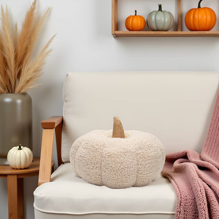 Pearhead - Wholesale Throw/Decorative Pillow - Cream Sherpa Pumpkin Pillow, Fall Decor7