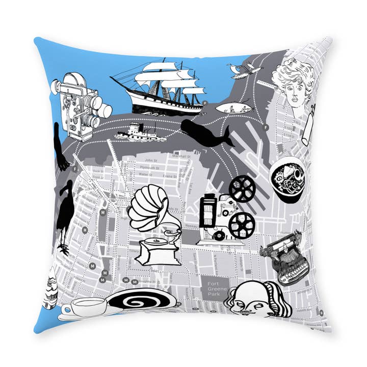 Brooklyn Waterfront North Map Throw Pillow for wholesale by Bicycle Utopia