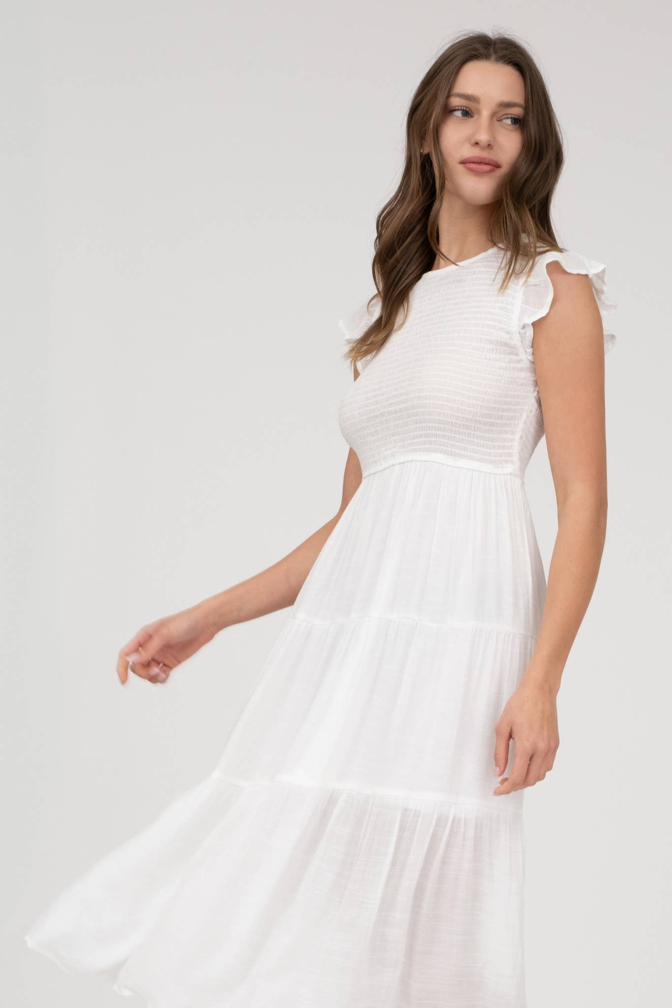 MINE – Vestido - Mulher por atacado – VESTIDO MIDI EM CAMADAS SMOCKED23