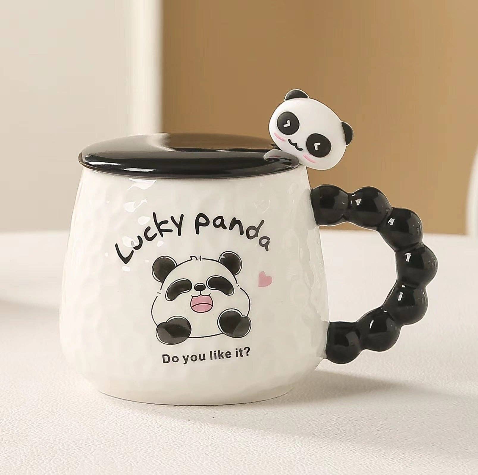 Urban Tokyo - Wholesale Coffee Mug - Lucky Panda 14oz Mug With Lid and Spoon White (12/36)0