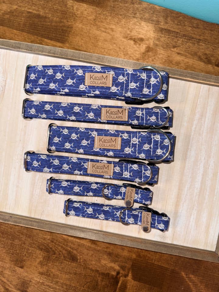 Mini Sharks Dog Collar, Pet Accessory, Ocean, Deep Sea for wholesale by K and M Collars