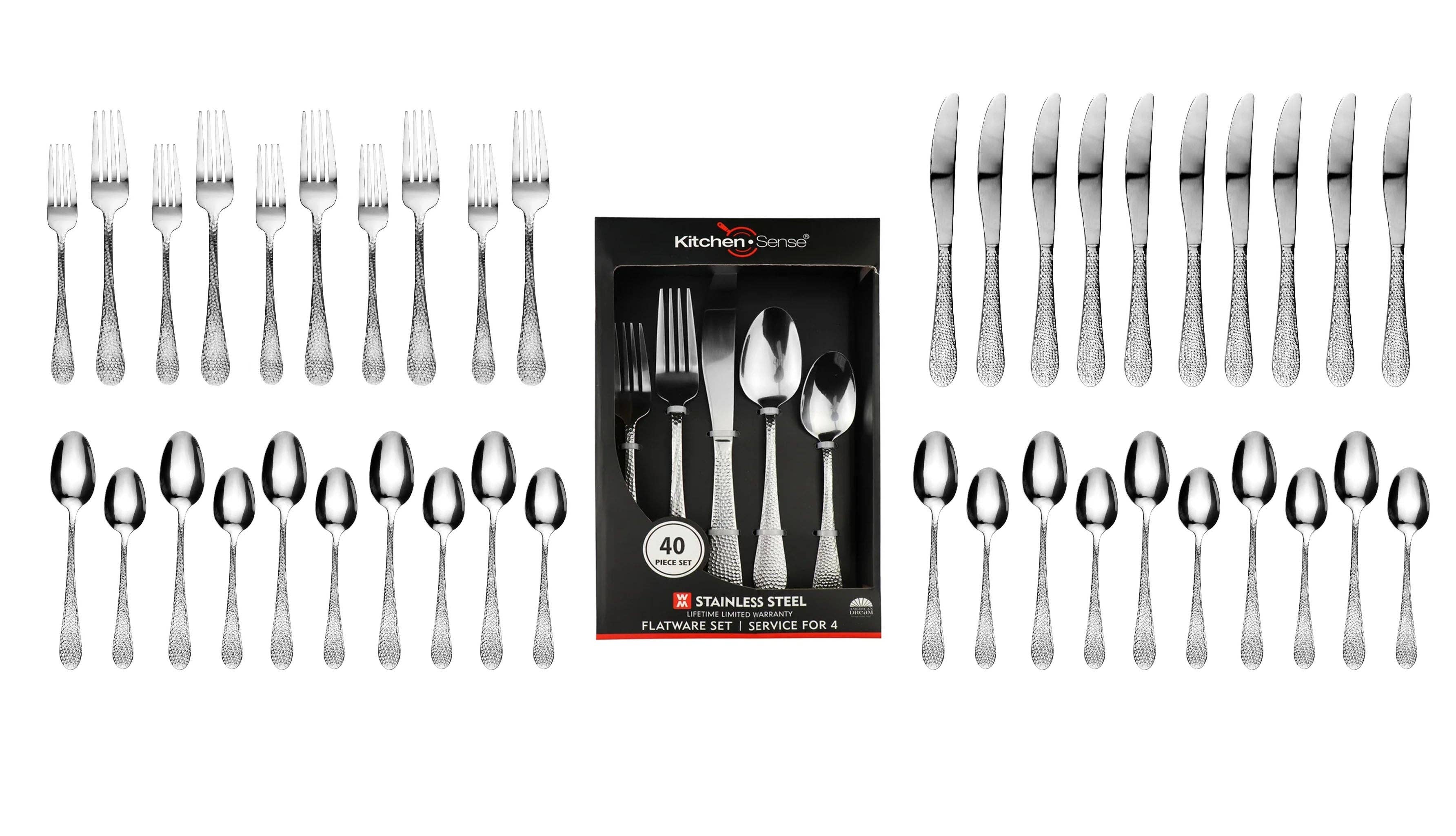 J&V TEXTILES - Wholesale Flatware Set - 40 Piece Stainless Steel Silverware Set for 80