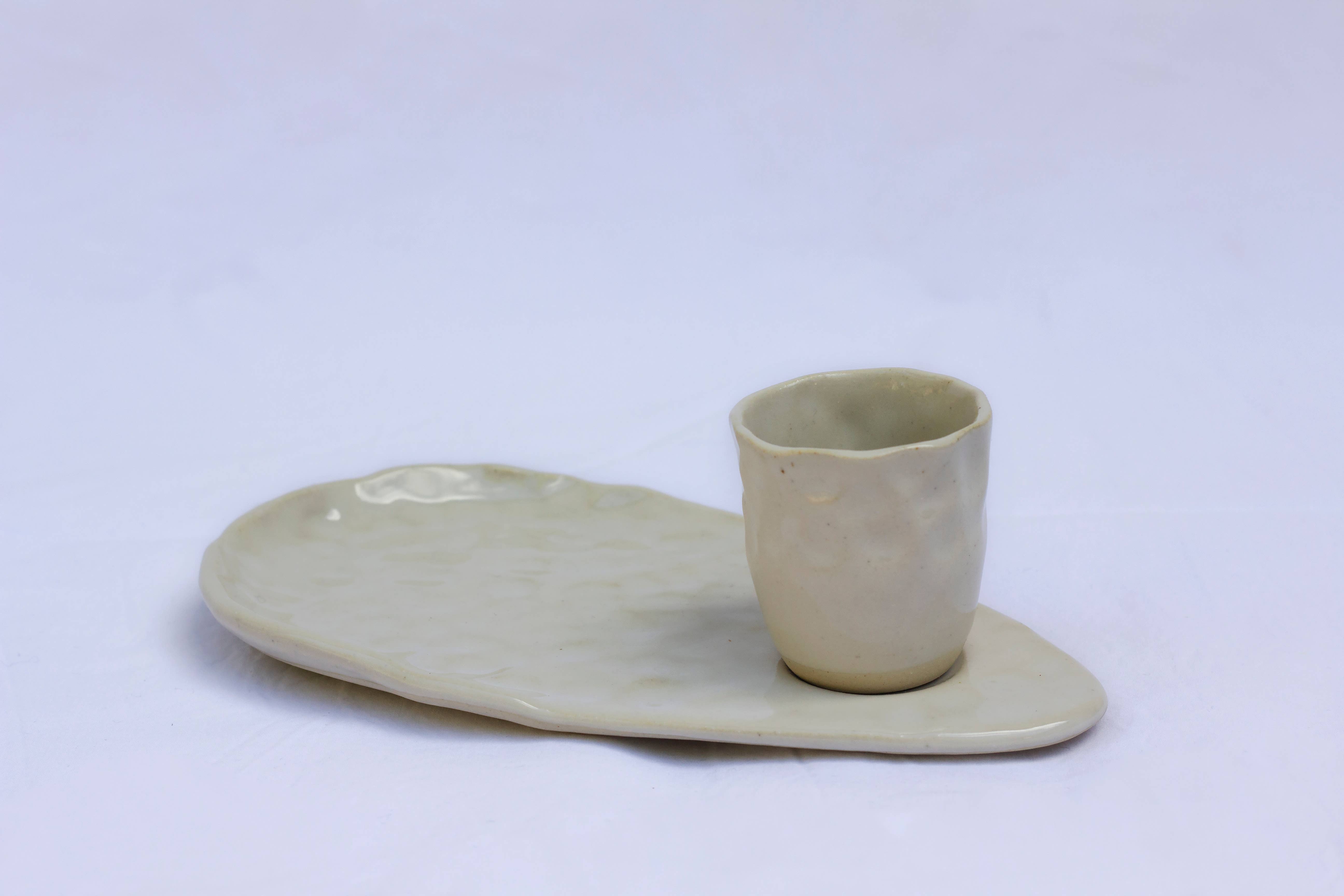 Semear - Vente Tasse à café/thé - Service à café artisanal, empreintes couleur écru1