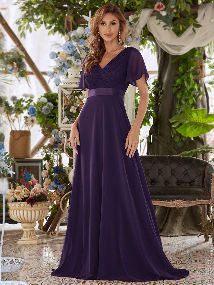 Ever-Pretty - Wholesale Gown – Women's - Double V-Neck Ruffles Chiffon Bridesmaid Dress9
