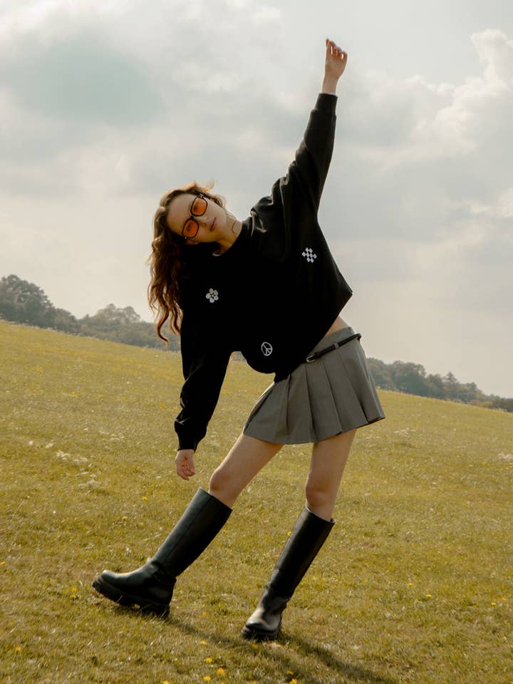 Sudadera bordada Symbols negra para venta al por mayor de INGMARSON