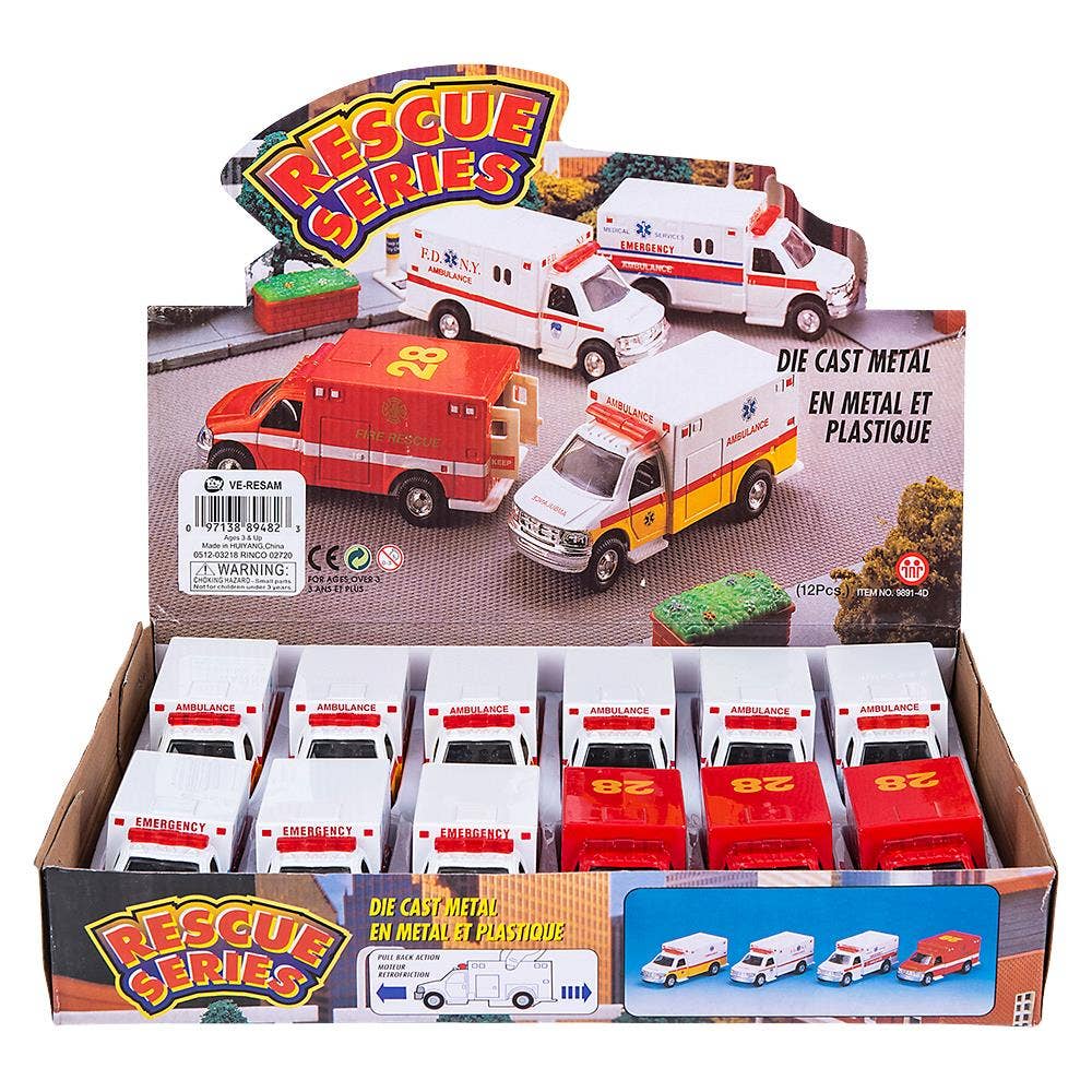 The Toy Network - Wholesale Toy Car/Truck - Kids - 5" Diecast Pull Back Rescue Ambulance6