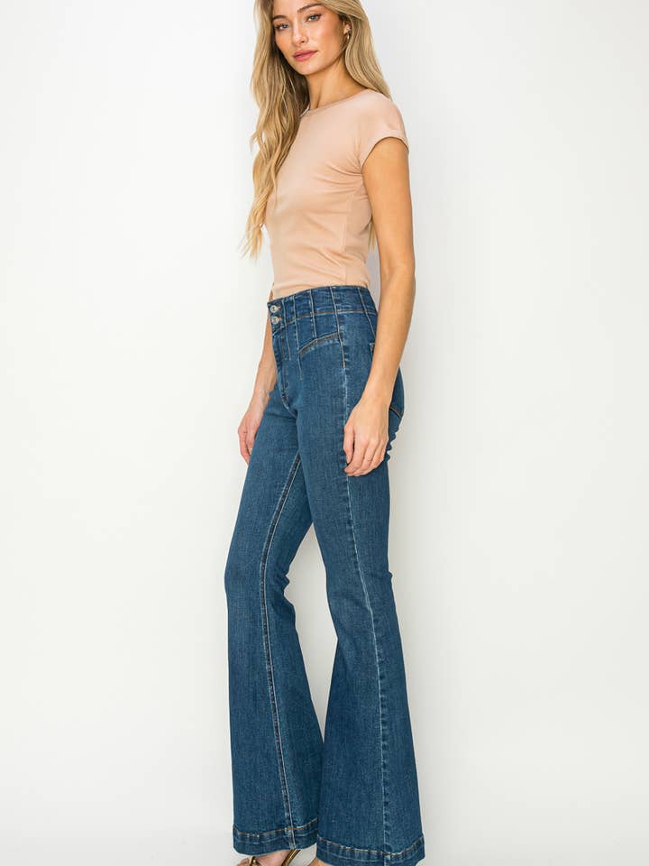 DARK HIGH RISE MODERN FLARE JEANS for wholesale on Faire