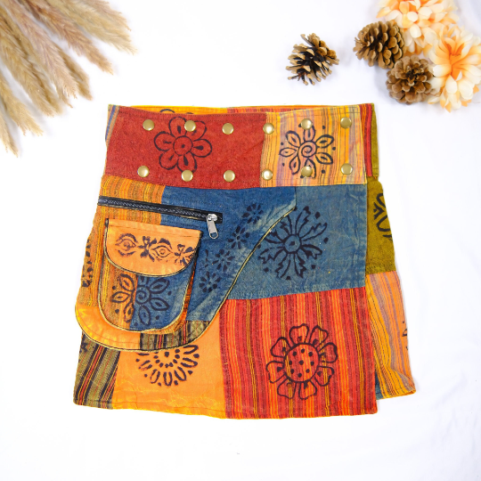 Karma Nepal Crafts - Wholesale Skirt - Women's - Patchwork Skirt with Button11
