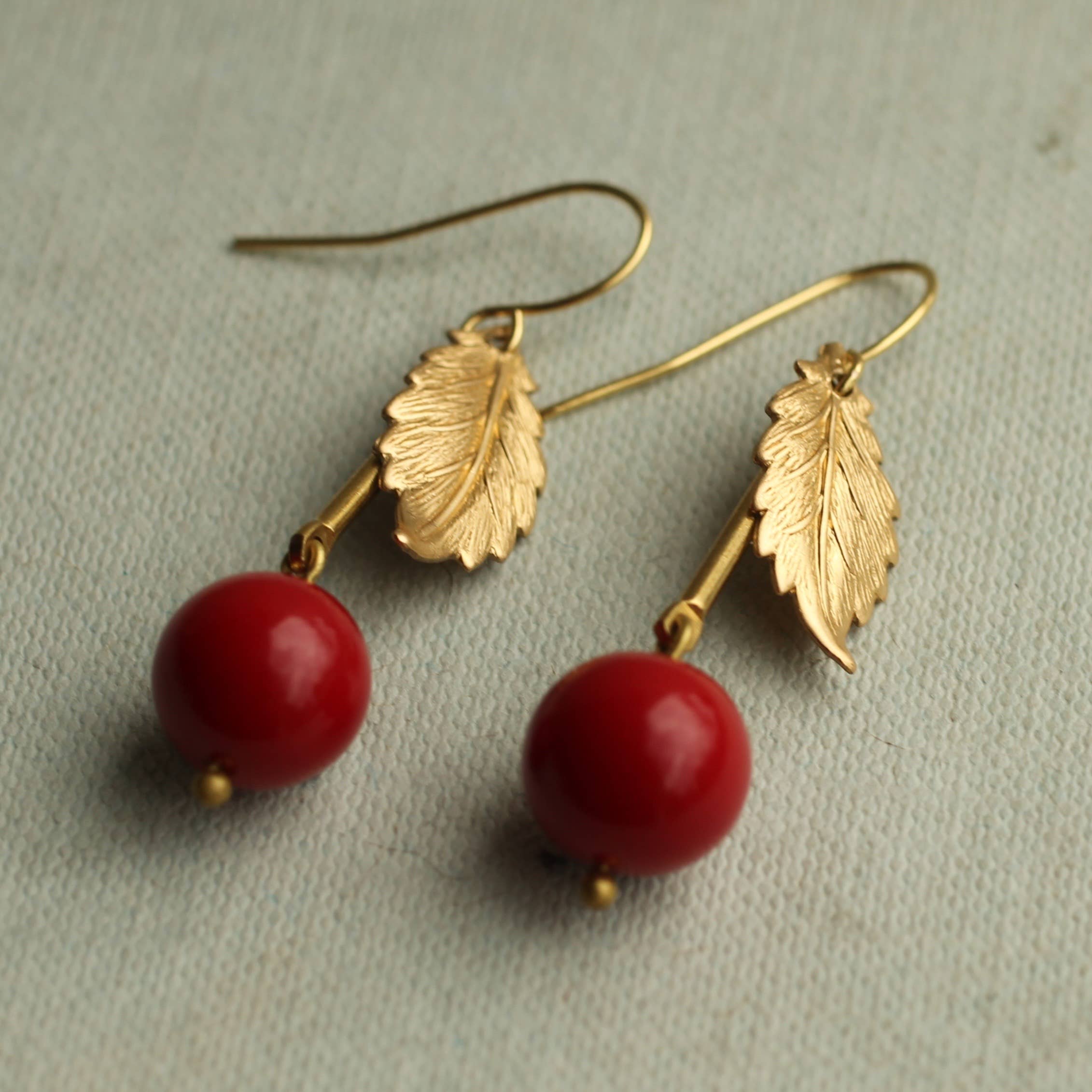 Silk Purse, Sow's Ear - Wholesale Dangle Earrings - Vintage Brass Red Cherry Earrings7