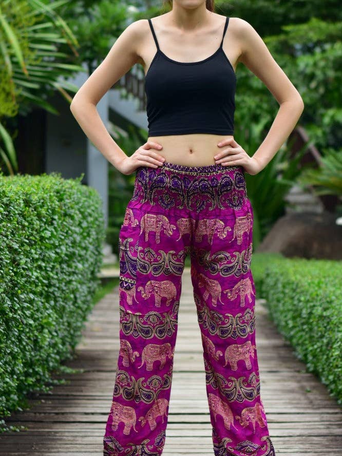 Calça Harem Elástica Infantil Pink Grassland 9-12 anos por atacado de Bohotusk