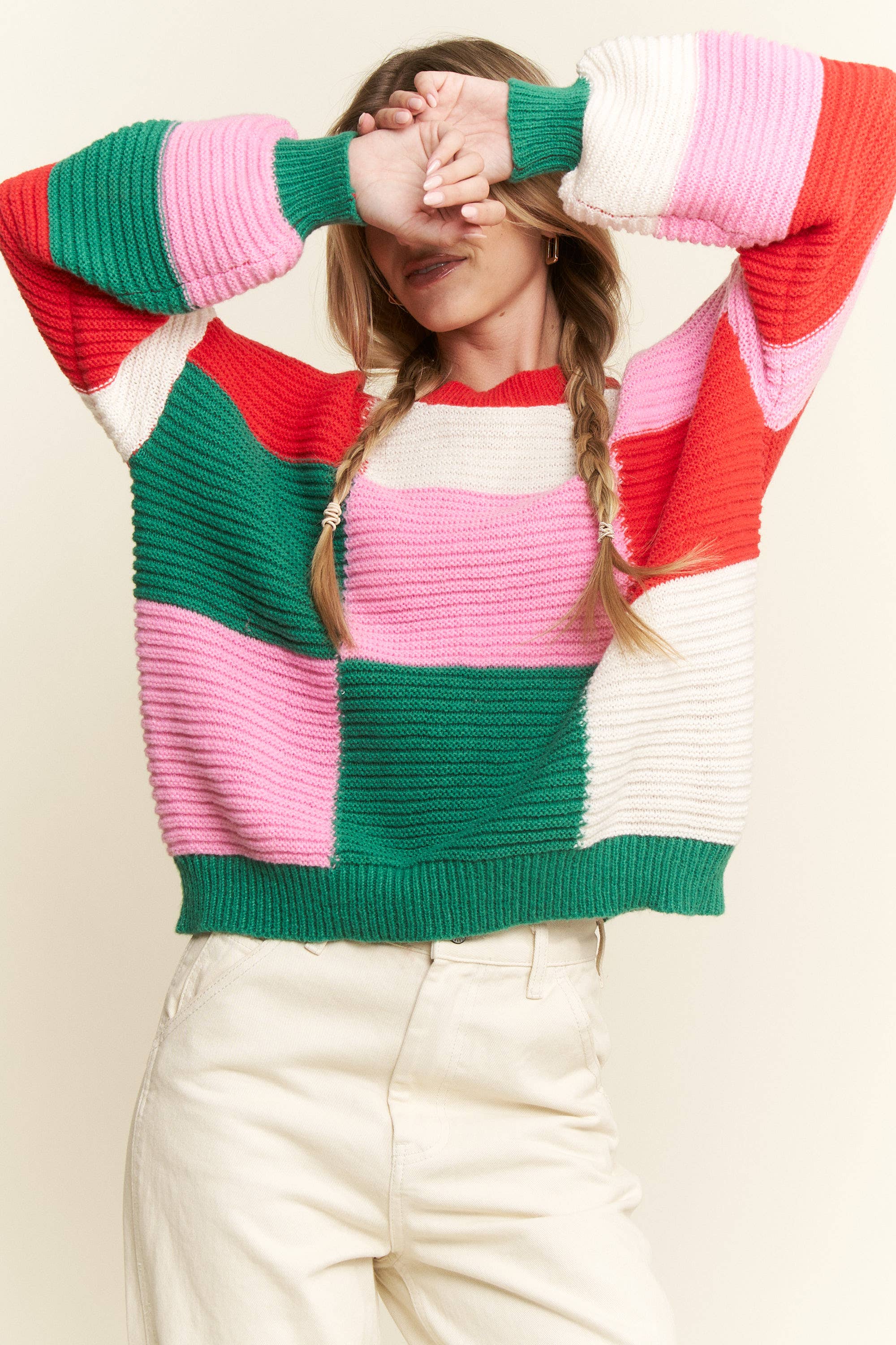JADE BY JANE - Wholesale Knit Sweater - Women's - GEOMETRIC MULTICOLOR KNIT SWEATER3