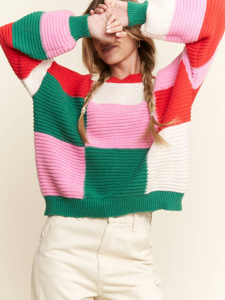 JADE BY JANE - Wholesale Knit Sweater - Women's - GEOMETRIC MULTICOLOR KNIT SWEATER3