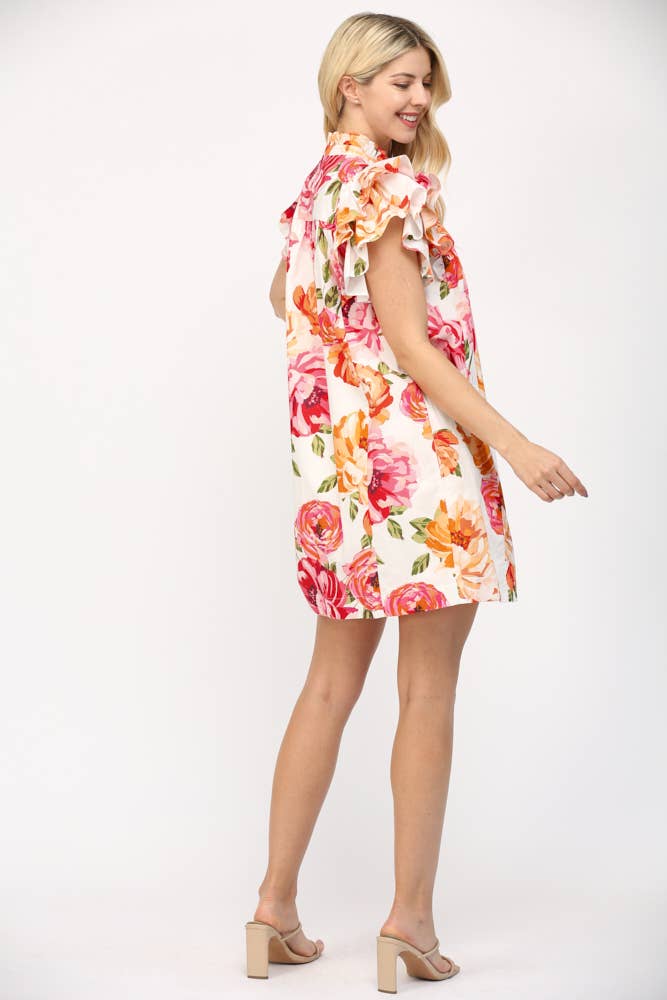 ORANGE/ROSA MINIKLÄNNING MED PINTUCK-DETALJER OCH VOLANGÄRM FD35563 för wholesale på Faire8