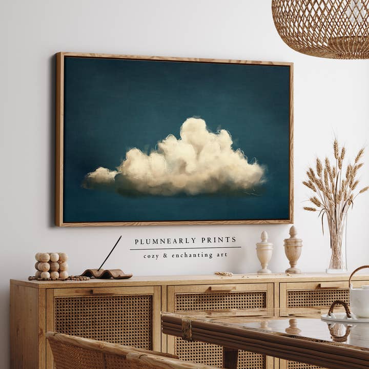 Indigo Blue Beige Cloud Oil Painting Framed Canvas Art 17 for wholesale by Plumnearly Prints