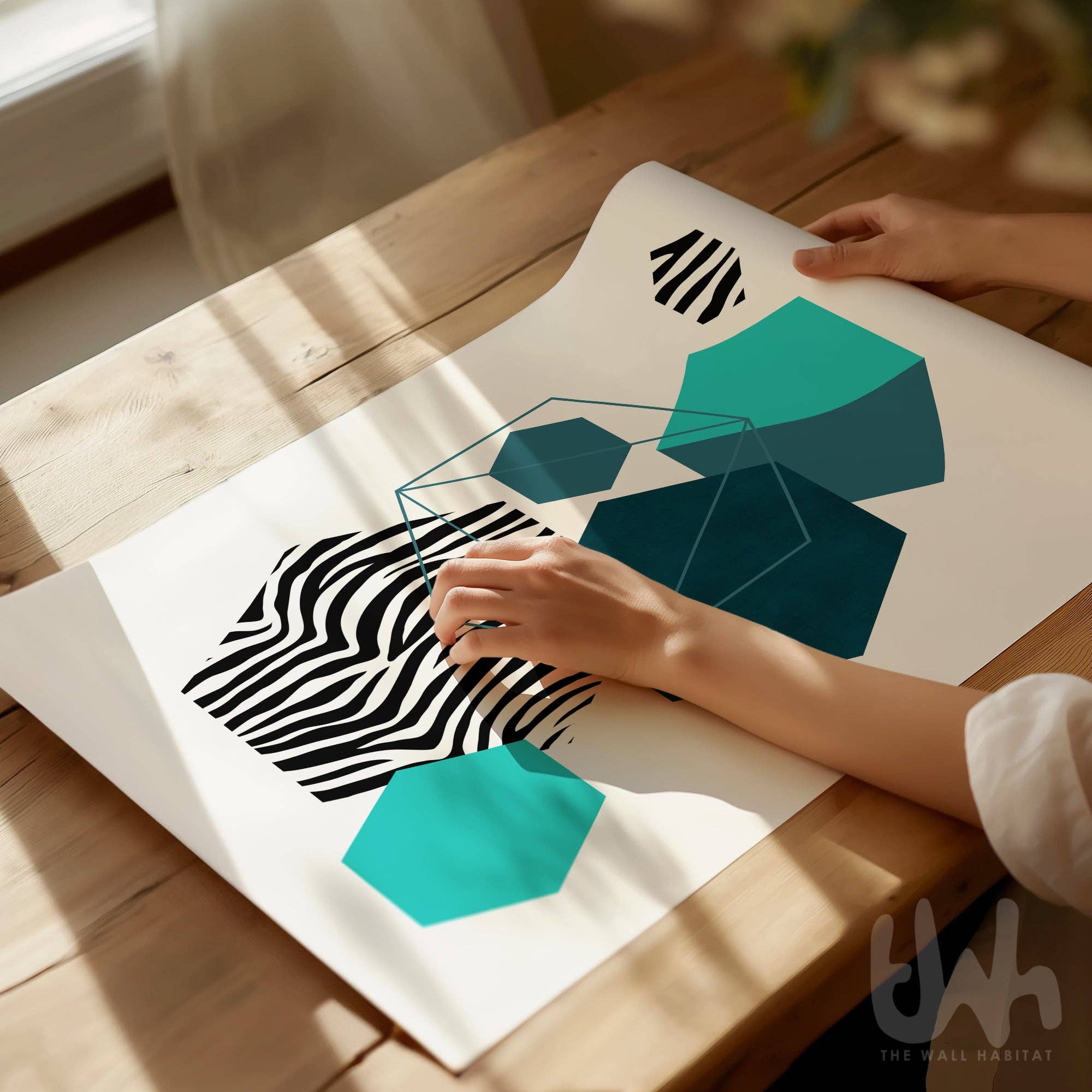 THE WALL HABITAT - Wholesale Gallery Wall Set - Turquoise and Teal Blue Zebra Print Set of 3 | Modern Geometric Wall Art1
