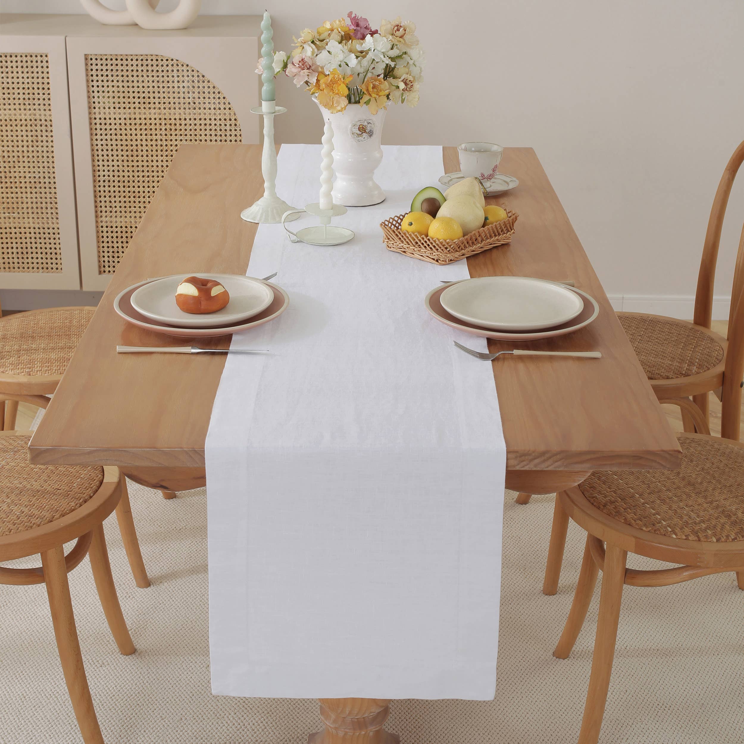 Triton Linen – wholesale Table runner – 100% Pure Linen Table Runner Table Decor- White0