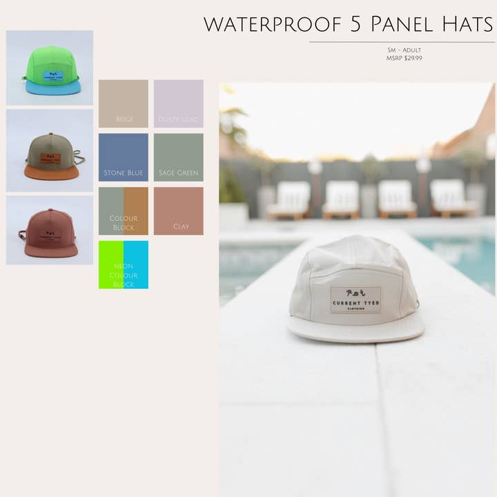 Current Tyed Clothing - Wholesale Flat Brim Cap - Unisex - SS2025 5 Panel Waterproof Snapback Hats