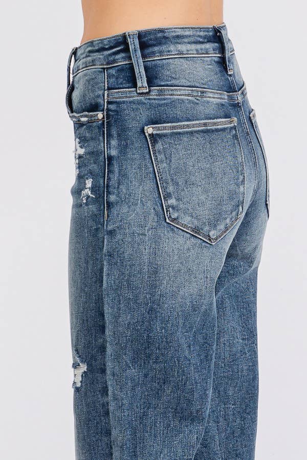 Petra153 - Wholesale Jeans - Women's - P1387W-DM HIGH RISE STRETCH SLIM WIDE LEG W/ DESTROYED HEM11