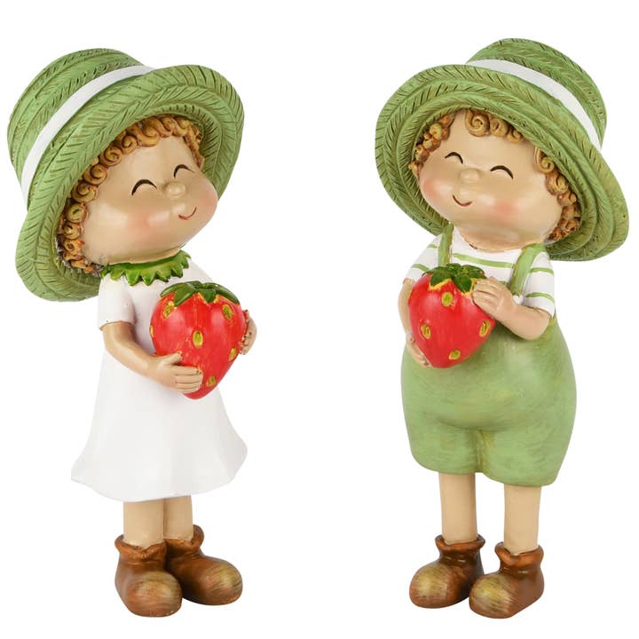Barn stående m/jordgubbe, polyresin, 8x6x17cm, 2ass. för wholesale av Dekoratief