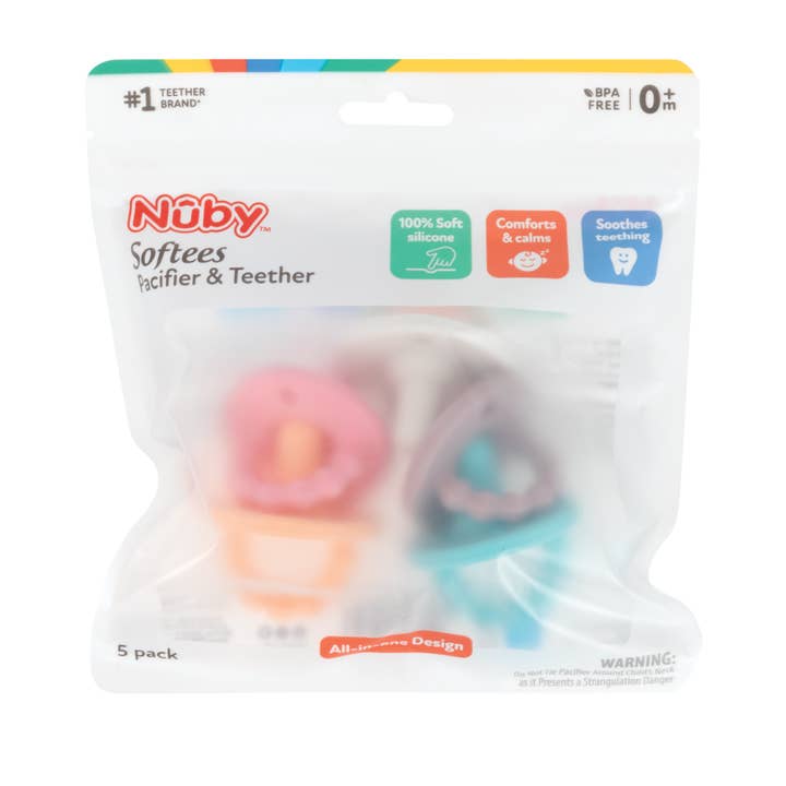 Nuby - Wholesale Pacifier - Baby - Softees Pacifier & Teether, 5 Pack