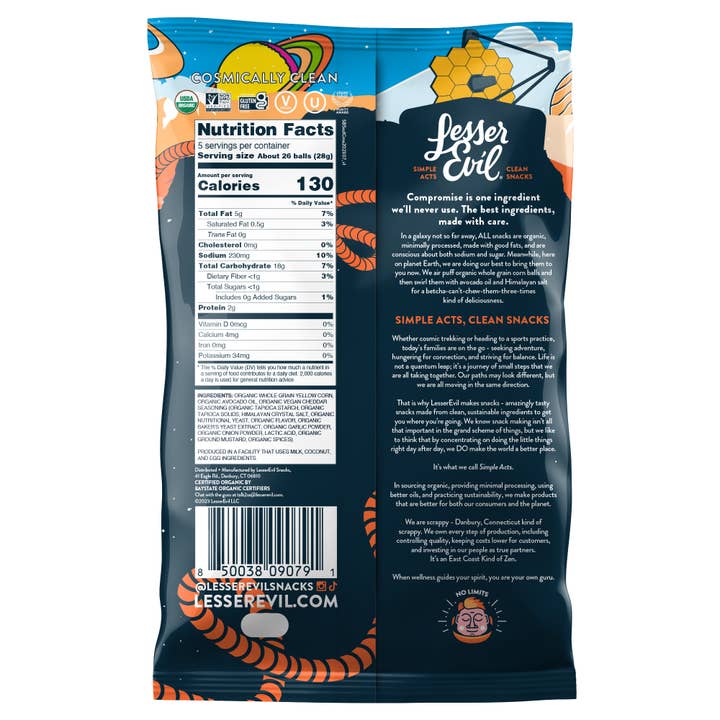 LesserEvil - Wholesale Puffed Snack - Space Balls, Interstellar Cheddar, 5oz