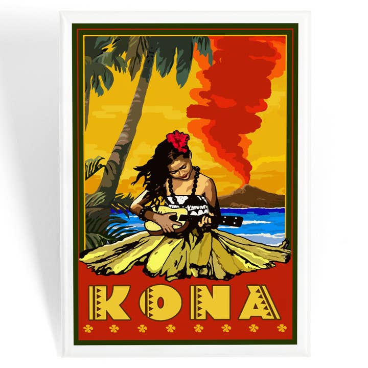 Lantern Press - Vendita all'ingrosso Calamite - MAGNET Kona, Hawaii, Hula Girl e ukulele