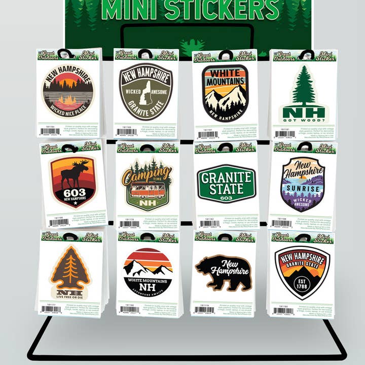 New Hampshire State Mini Vinyl Stickers 240 ct with Display for wholesale by RetroPlanet