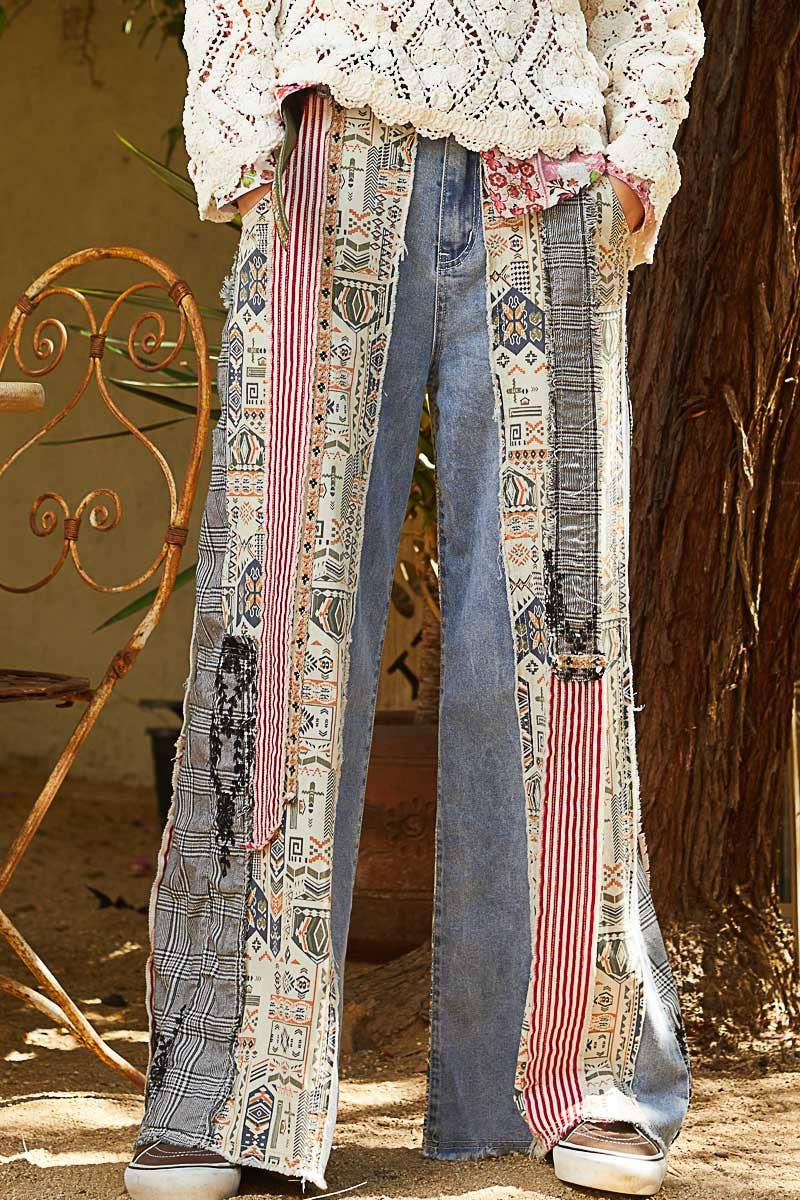 Pol Clothing - Wholesale Jeans - Women's - Patchwork relaxed woven denim pant21