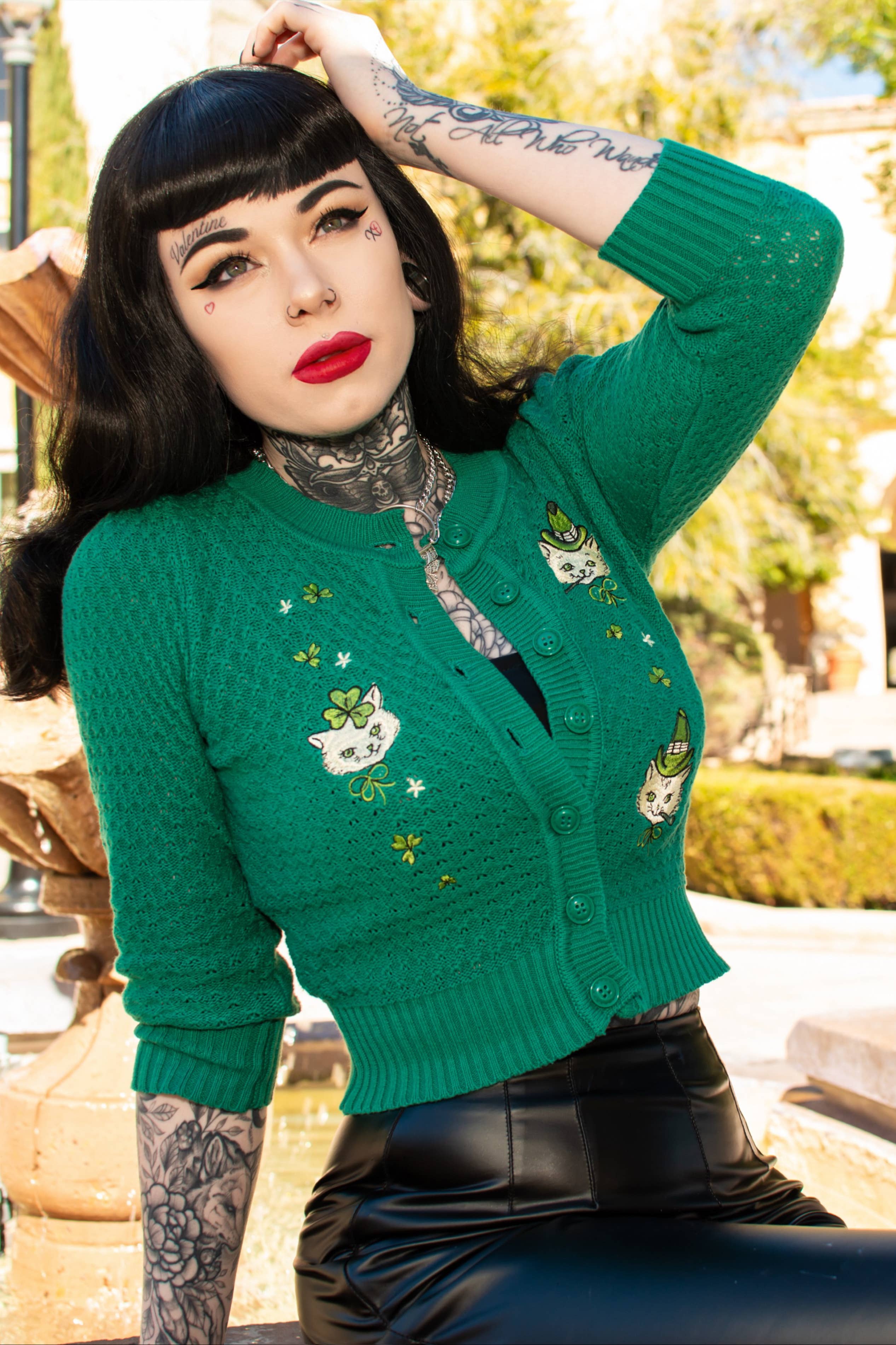 Mischief Made - Wholesale Cardigan - Women's - Paddy Cats Cropped Cardigan in Green4