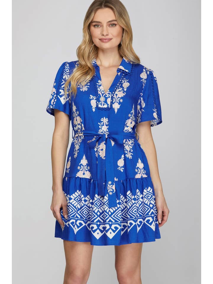 Peace Love Line - Wholesale Dress - Women's - PL6695 - WOVEN BORDER PRINT MINI DRESS