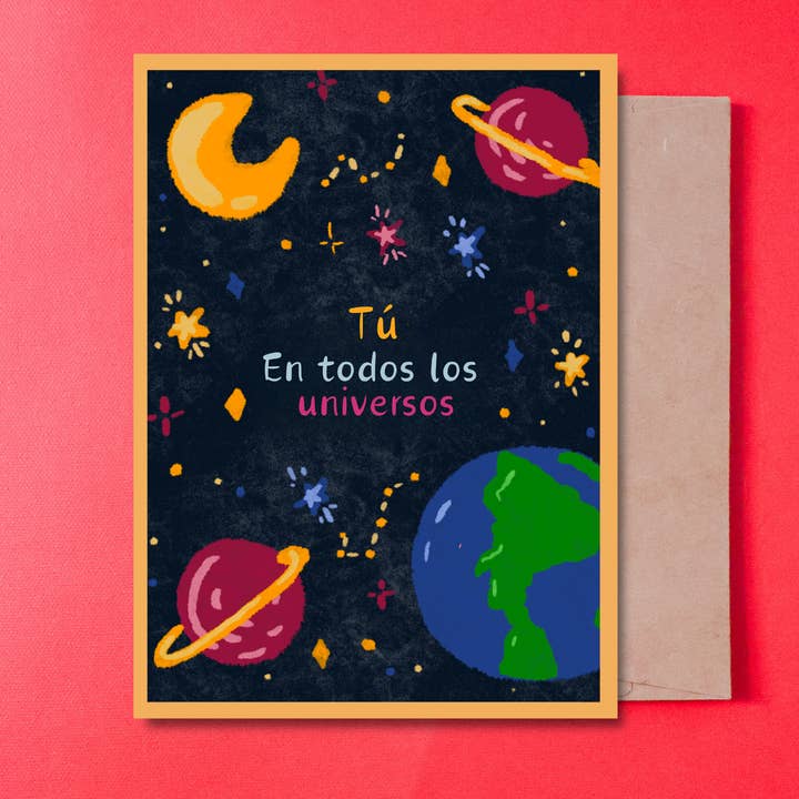Tu, En todos los universos - Card in Spanish with envelope for wholesale by Gaec Studio