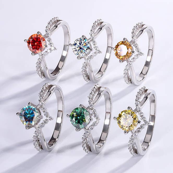 Color Moissanite Tiara Engagement Ring in Sterling Silver for wholesale by Perimade & Co. LLC