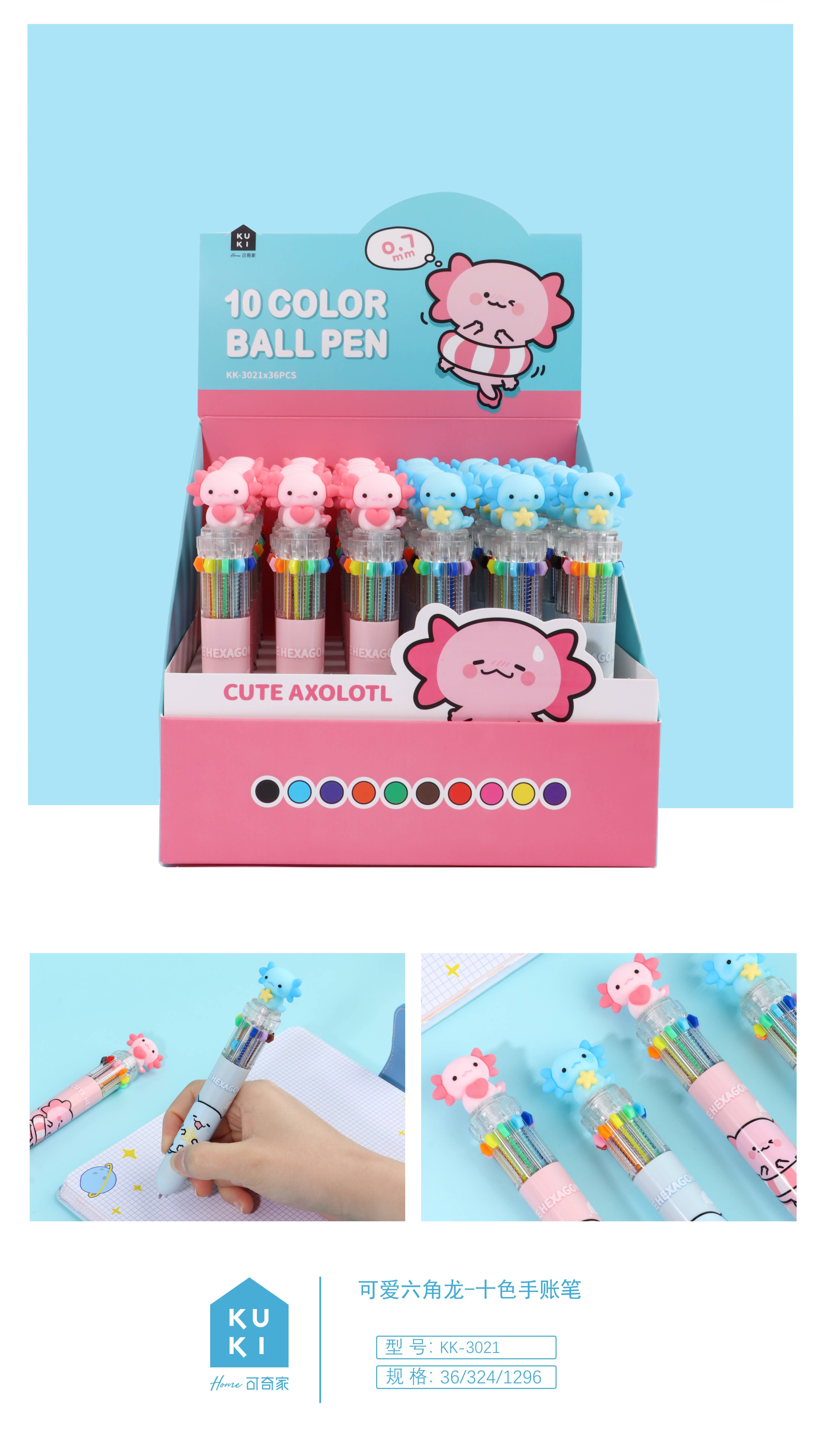 BCmini - Wholesale Pen - 23035 Axolotl 10-Color Retractable Ball Pen-3622