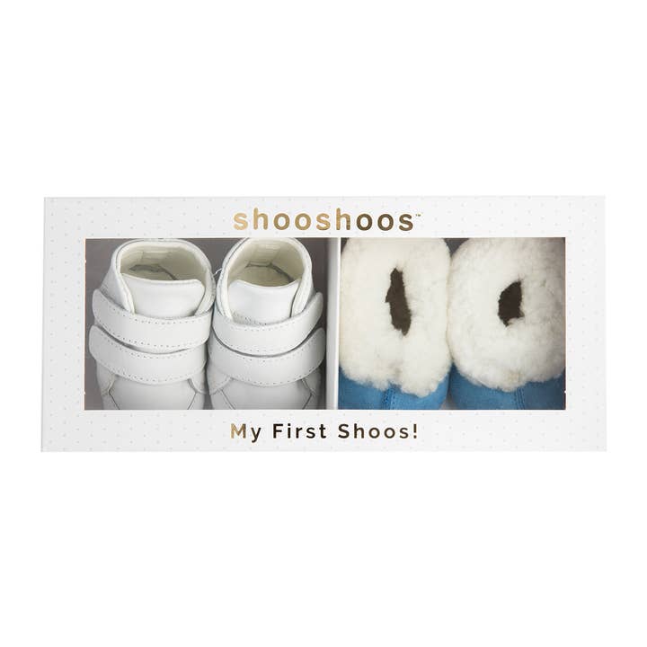 White Blue WONDER - SHOOSHOOS BAB SHOES SNEAKER SLIPPER NEWBORN GIFT for wholesale on Faire