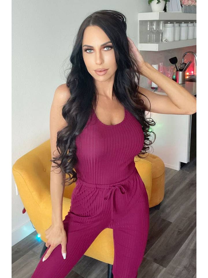 CAPELLA APPAREL - Wholesale Jumpsuit - Dames - Geribbelde mouwloze jumpsuit met trekkoord11